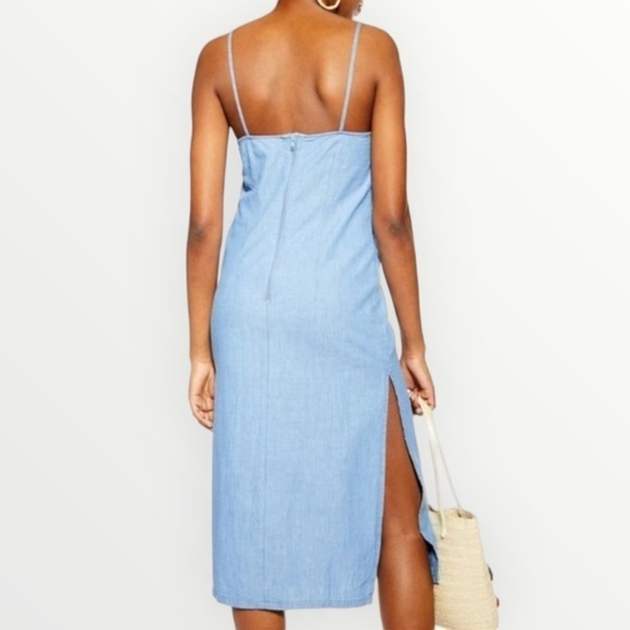 Topshop Faux Wrap Midi Dress Tie Chambray | Size 6 - Picture 3 of 12